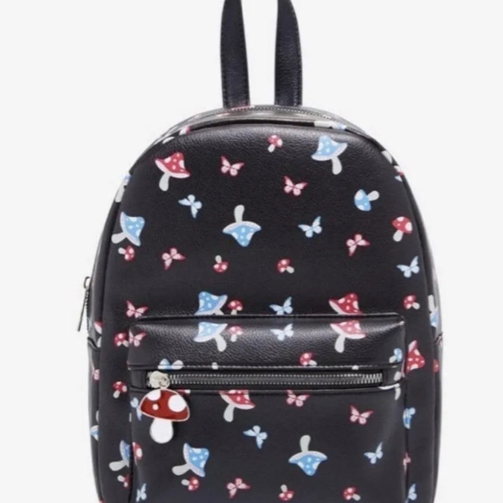 Kids Black Mushroom Print Mini Backpack